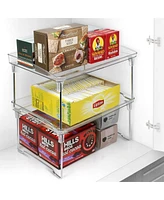 Sorbus 2 Tier Foldable Storage Shelf Organizer Stand Racks for Undersink, Kitchen Cabinets, Pantry, Countertops, Clear Plastic/Metal