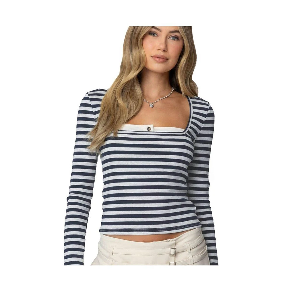 Edikted Women's Buttoned Up Layered Striped Top