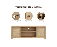 gaomon Boho Tv Stand for 75 Inch, Rattan Entertainment Center with 2-Tier Storage