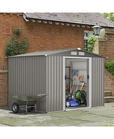 Gouun 8 x 6 Feet Galvanized Steel Storage Shed for Garden Yard