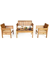 Gouun 4 Pieces Outdoor Acacia Wood Sofa Furniture Set