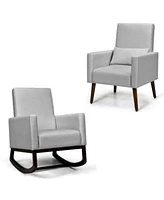 Gouun 2-in-1 Fabric Upholstered Rocking Chair with Pillow