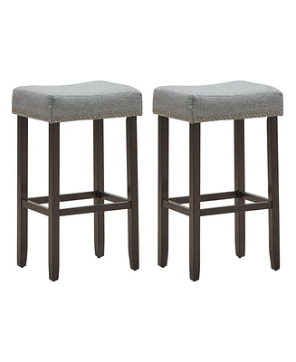 Gouun Set of 2 Nailhead Saddle Bar Stools 29 Inch Height