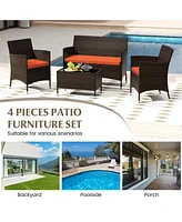 Gouun 4 Pieces Comfortable Outdoor Rattan Sofa Set with Glass Table