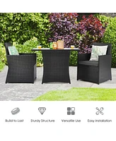 Gouun 3 Pieces Patio Rattan Furniture Set with Cushion and Sofa Armrest