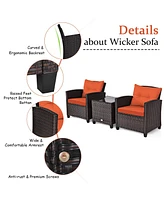 Gouun 3 Pieces Rattan Patio Furniture Set with Washable Cushion