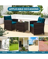 Gouun 3 Pieces Rattan Patio Furniture Set with Washable Cushion-Peacock