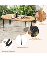 Gouun 79 Inch Oval Patio Dining Table with Umbrella Hole and Acacia Wood Tabletop for 8 People