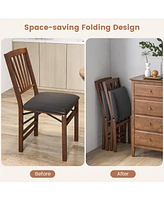 Gouun Set of 2 Folding Chairs with Padded Seat and Rubber Wood Frame