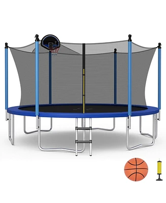 12/14/15/16 Feet Outdoor Recreational Trampoline with Ladder and Enclosure Net