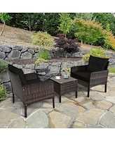 Gouun 3 Pcs Outdoor Patio Rattan Conversation Set with Seat Cushions