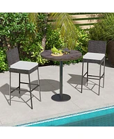 Gouun 4 Pieces Patio Wicker Barstools with Seat Cushion and Footrest-Set of 4