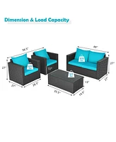 Gouun 4Pcs Patio Rattan Cushioned Furniture Set