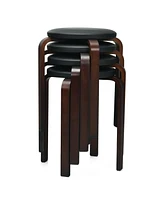 Gouun Set of 4 Bentwood Round Stool Stackable Dining Chairs with Padded Seat