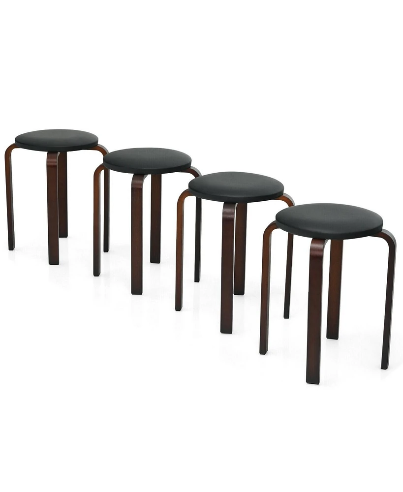 Gouun Set of 4 Bentwood Round Stool Stackable Dining Chairs with Padded Seat