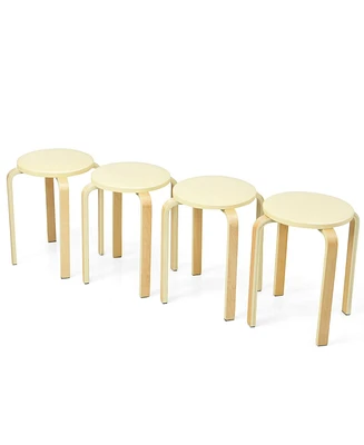 Gouun Set of 4 Bentwood Round Stool Stackable Dining Chairs with Padded Seat