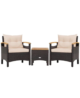 Gouun 3 Pieces Patio Rattan Furniture Set with Removable Cushion