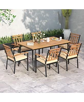Gouun 63 Inch Rectangular Outdoor Dining Table for 6 People with Acacia Wood Tabletop and Umbrella Hole-63 inches