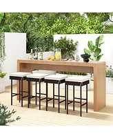 Gouun Patio Rattan Barstools Set of with Footrest and Soft Cushions for Backyard Balcony- Pieces