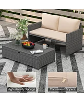Gouun Outdoor Rattan Daybed Wicker Loveseat and 31 Gallon Storage Ottoman