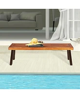 Gouun Patio Acacia Wood Dining Bench Seat with Steel Legs
