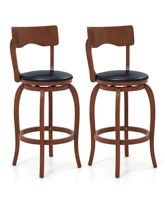 Gouun Swivel Bar Stools Set of 2 with Rubber Wood Frame and Upholstered Seat-29 Inch