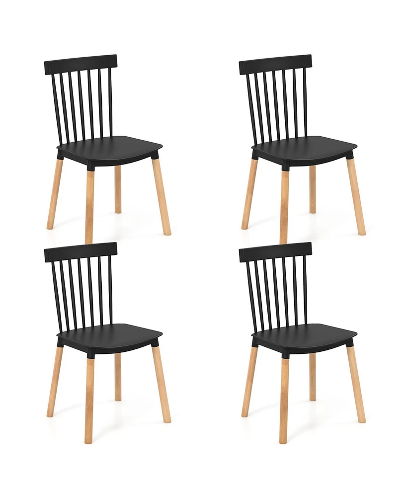 Gouun Set of 4 Windsor Dining Chairs with Spindle Backs and Curved Seats