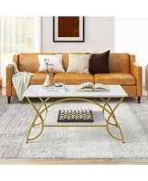 Gouun 2-Tier Table Rectangle for Living Room