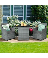 Gouun 3 Pieces Patio Rattan Furniture Set with Cushioned Armrest Sofa