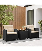 Gouun 3 Pieces Patio Furniture Set with Tempered Glass Table-Off