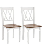 Gouun Set of 2 Wooden Farmhouse Kitchen Chairs with Rubber Wood Seat-2 Pieces