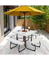 Gouun Outdoor Picnic Table with 4 Benches and Umbrella Hole