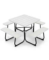 Gouun Outdoor Picnic Table with 4 Benches and Umbrella Hole