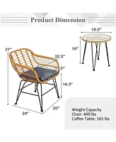 Gouun 3 Pieces Rattan Furniture Set with Cushioned Chair Table
