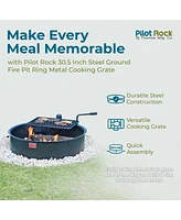 Pilot Rock 30.5 Inch Steel Ground Fire Pit Ring and Metal Cooking Grate, Black