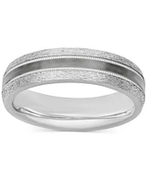 Men's Bark & Brushed Finish Wedding Band Sterling Silver Black Rhodium-Plate