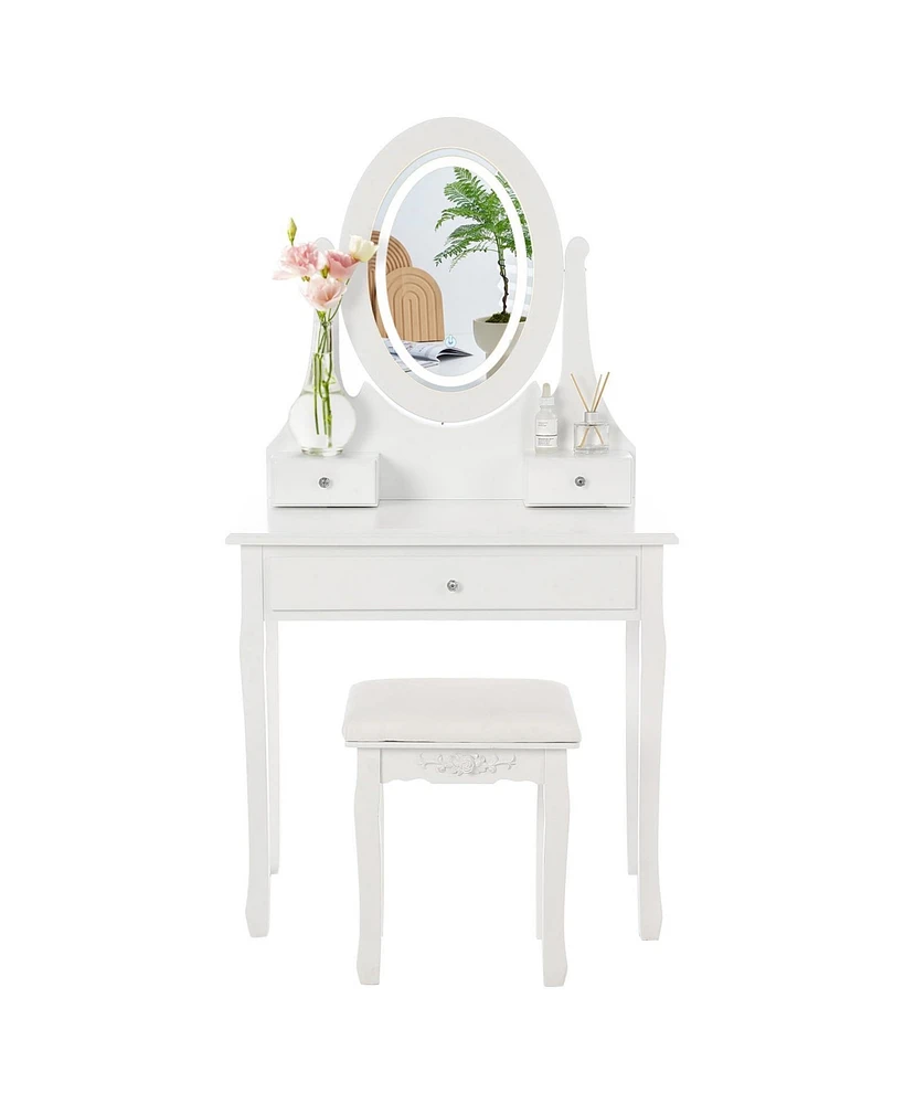 gaomon Vanity Table with Led Lighted Oval Mirror