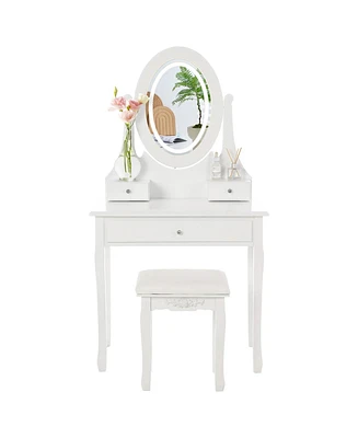 gaomon Vanity Table with Led Lighted Oval Mirror