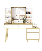 gaomon Makeup Vanity Dressing Table with Open Shelves & Large Mirror & 6 Storage Drawers