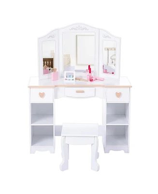 gaomon Kids Vanity, Pretend Play Vanity Set with Stool and Tri-Fold Mirror