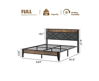 gaomon Full Size Bed Frame with Headboard, Charging Station and Storage Shelf, Sturdy Metal Slats Support, No Box Spring Need, Easy Assembly