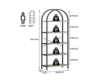 gaomon Bookshelf 5 Tier Bookcase Arched Display Racks Tall Standing Bookshelves Metal Frame Farmhouse Storage Rack Shelf Grey Book Shelf for Bedroom