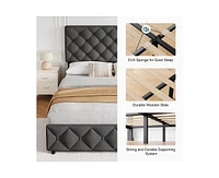 gaomon Queen Bed Frame with 4 Storage Drawers, Linen Upholstered Platform Adjustable Headboard, Diamond Stitched Button Tufted, No