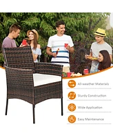 Gymax Patio 4PCS Rattan Arm Dining Chair Cushioned Sofa Furniture Brown