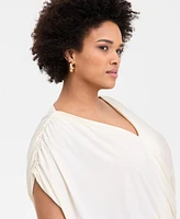 I.n.c. International Concepts Plus Ruched Surplice-Neck Top, Exclusively at Macy's