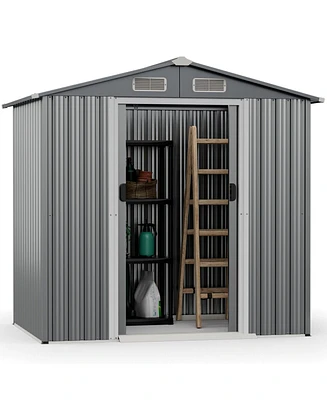 Gouun 6 x 4 Feet Galvanized Steel Storage Shed with Lockable Sliding Doors