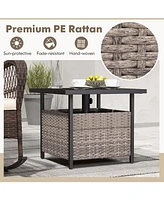Gouun Outdoor Patio Rattan Wicker Steel Side Deck Table