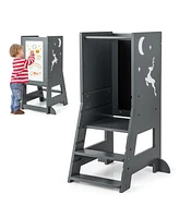 Gouun Boys Kitchen Stool Helper Standing Tower with Chalkboard and Whiteboard
