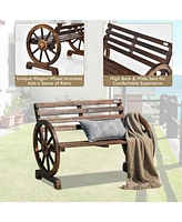 Gouun 2-Person Outdoor Wooden Wagon Wheel Garden Bench