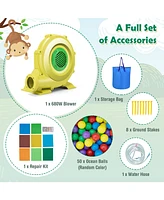 Monkey-Themed Inflatable Water Slide with Jumping Area and Pool with 680W Blower